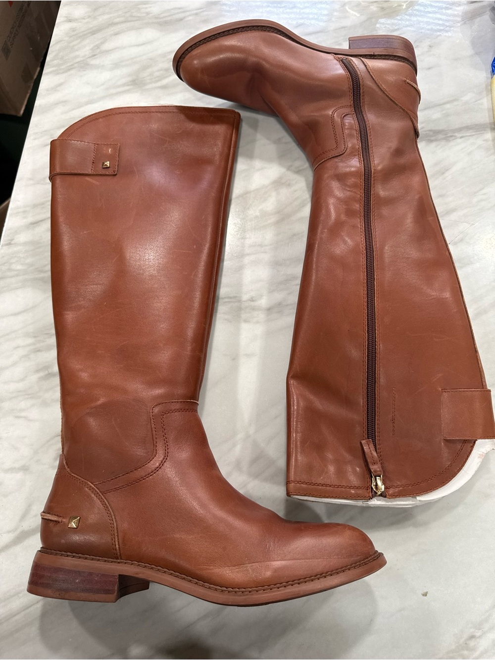 Franco Sarto Cognac Leather Tall Riding Boots
